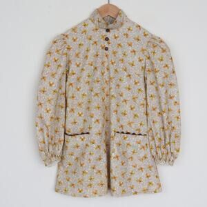 Vintage 1970s Butterfly Print Puff Sleeve Dress Size 8